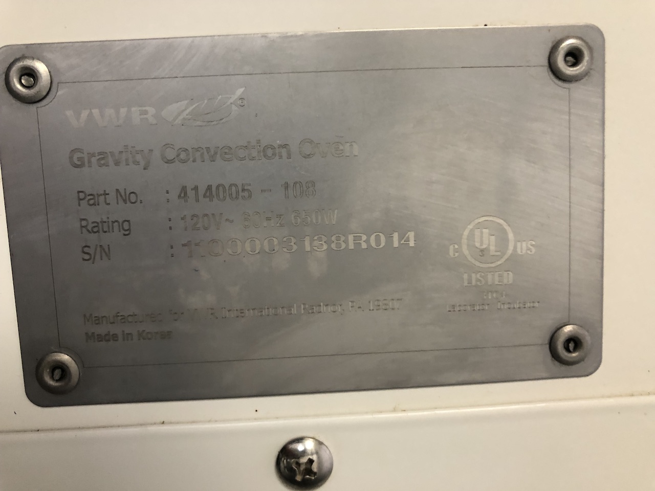 VWR 414005-108 Oven